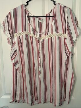True Craft Striped Boho Tie-Front Top